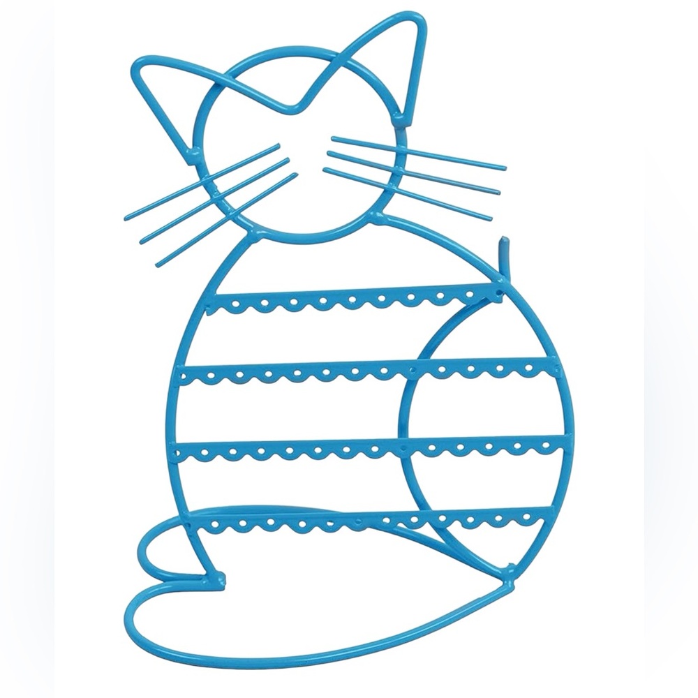 Blue Cat-Shaped Earring Holder Jewelry Rack Display Organizer for Piercings